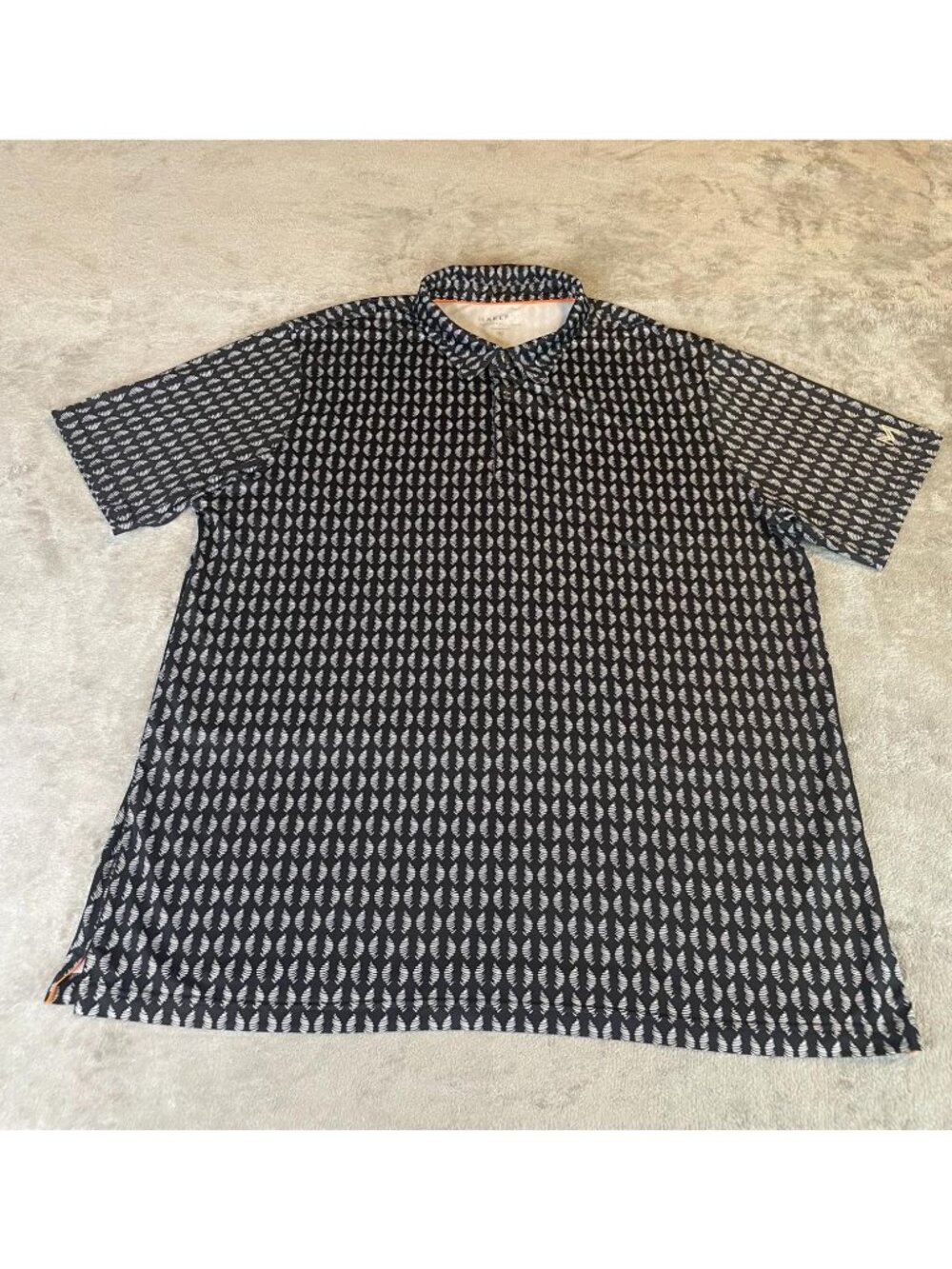 Maelreg Men's 2XL Golf Polo Shirt Black White Leaf Print Performance